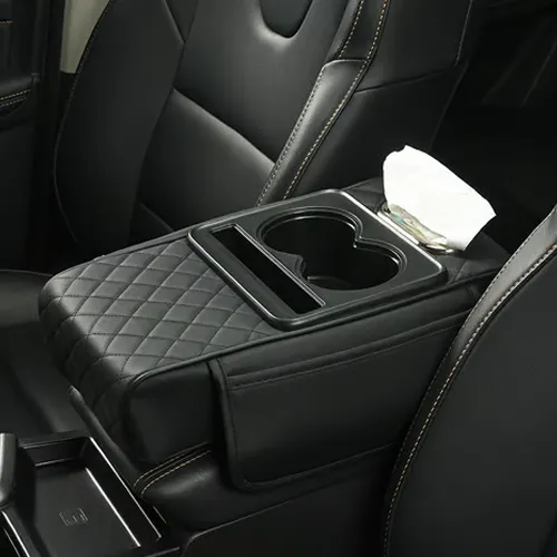 Multifunctional PU Leather Car Armrest Box Mat - Black