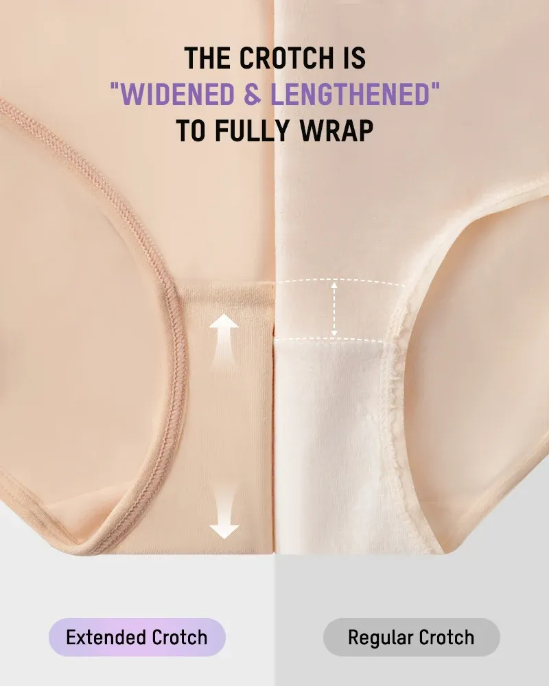 Extended cotton antibacterial gusset with smooth stitching