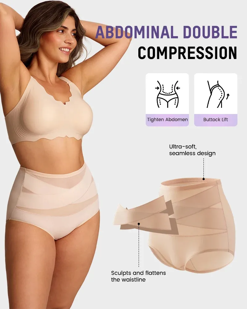 Plus-size high-waist cross tummy control panties